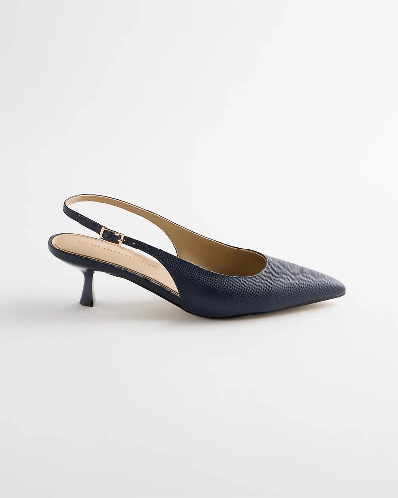 Saffiano Leather Slingback Kitten Heel
