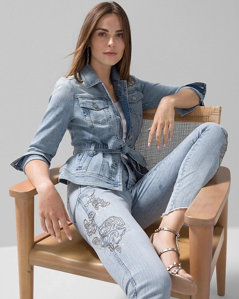 High-Rise Ball Chain Embroidered Skinny Jeans
