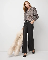 Leopard Jacquard Pleat Sleeve Blouse