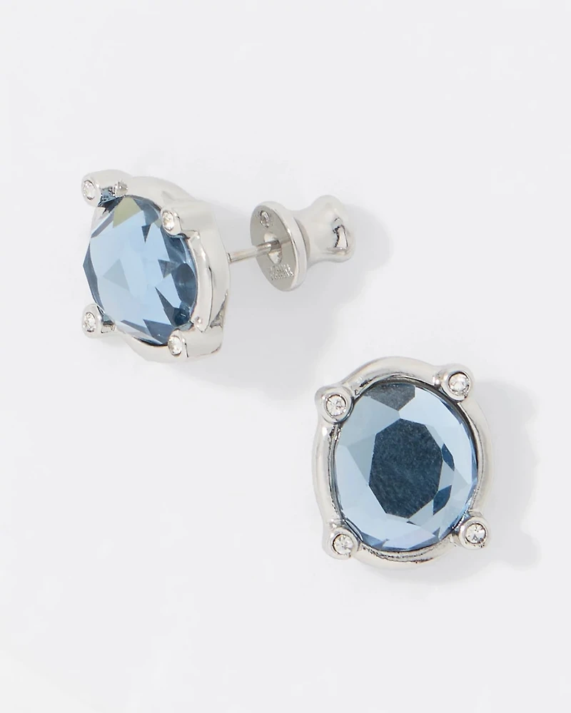 Denim Blue Glass Stone Stud Earrings