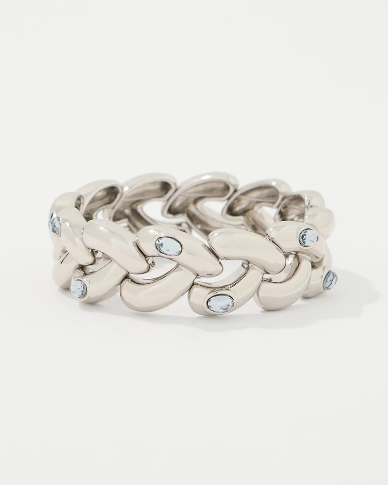 Blue Denim Glass Stone Stretch Bracelet
