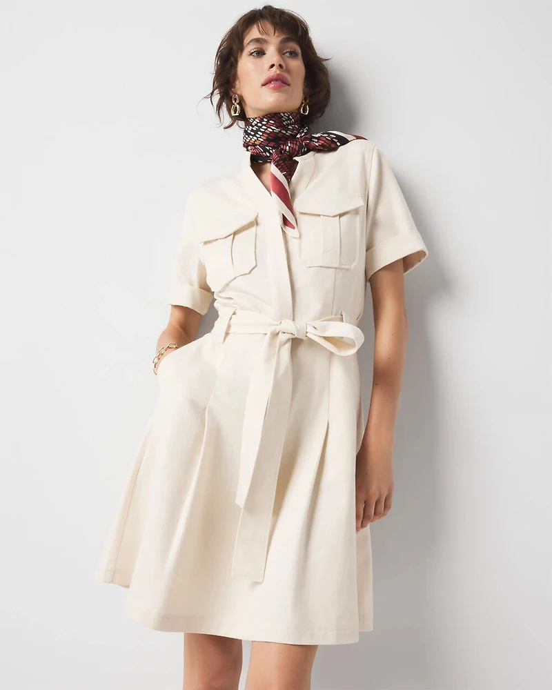 Petite Cotton Twill Tie-Belt Mini Dress