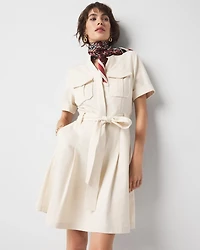 Petite Cotton Twill Tie-Belt Mini Dress