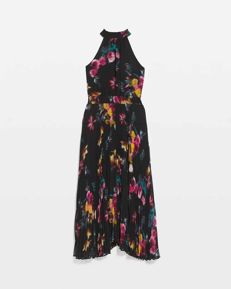 Sleeveless Pleated Halter Midi Dress