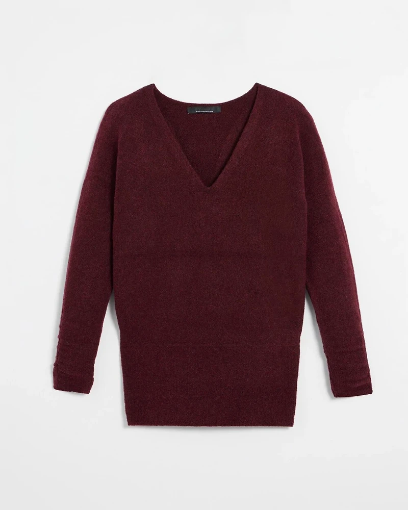 V-Neck Shirred Sleeve Tunic Pullover Sweater