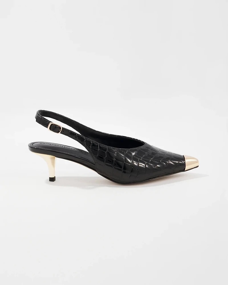 Capped Toe Faux Croc Slingback
