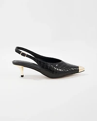 Capped Toe Faux Croc Slingback