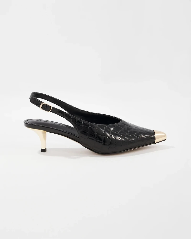 Capped Toe Leather Croc Slingback