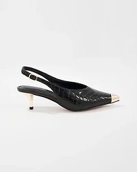Capped Toe Leather Croc Slingback