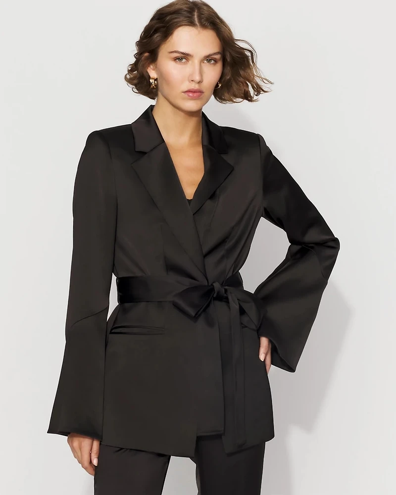 Petite Bell Sleeve Satin Blazer