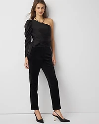 One-Shoulder Tie-Waist Satin Blouse