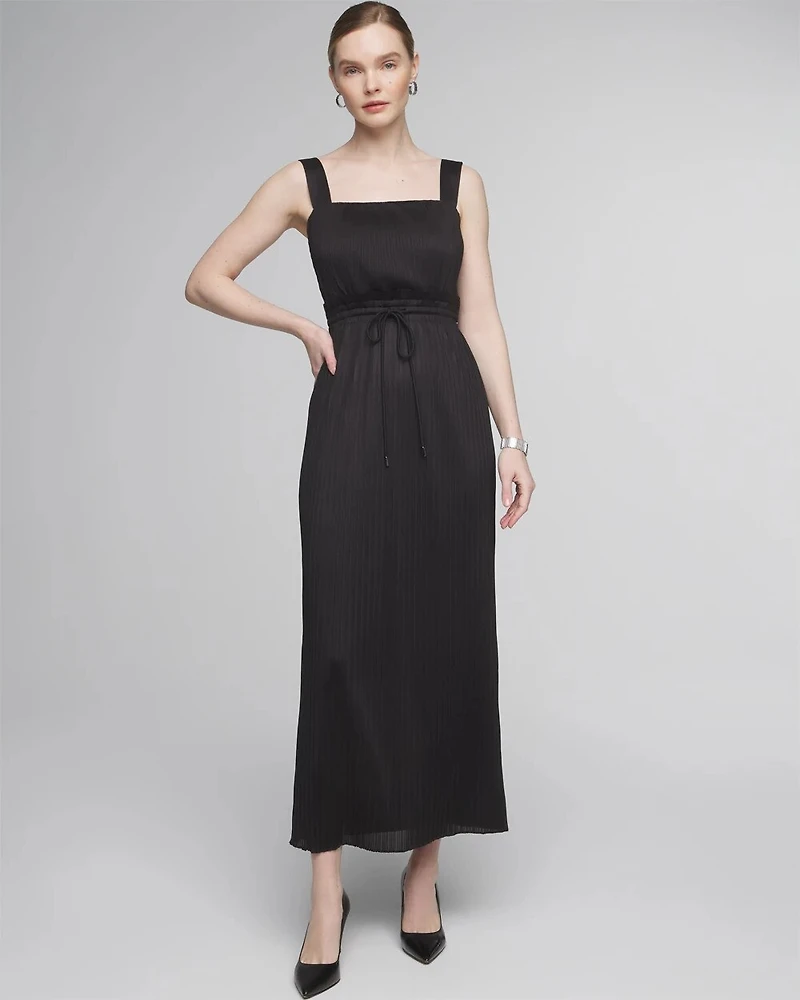 Petite Sleeveless Tie-Waist Pleated Midi Dress