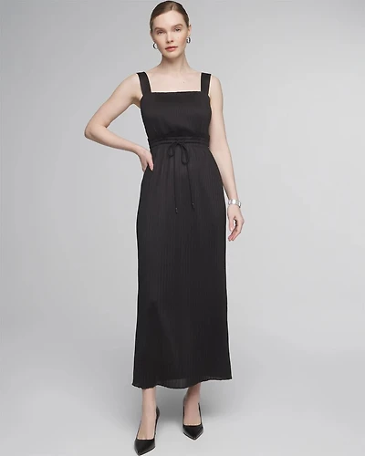 Petite Sleeveless Tie-Waist Pleated Midi Dress