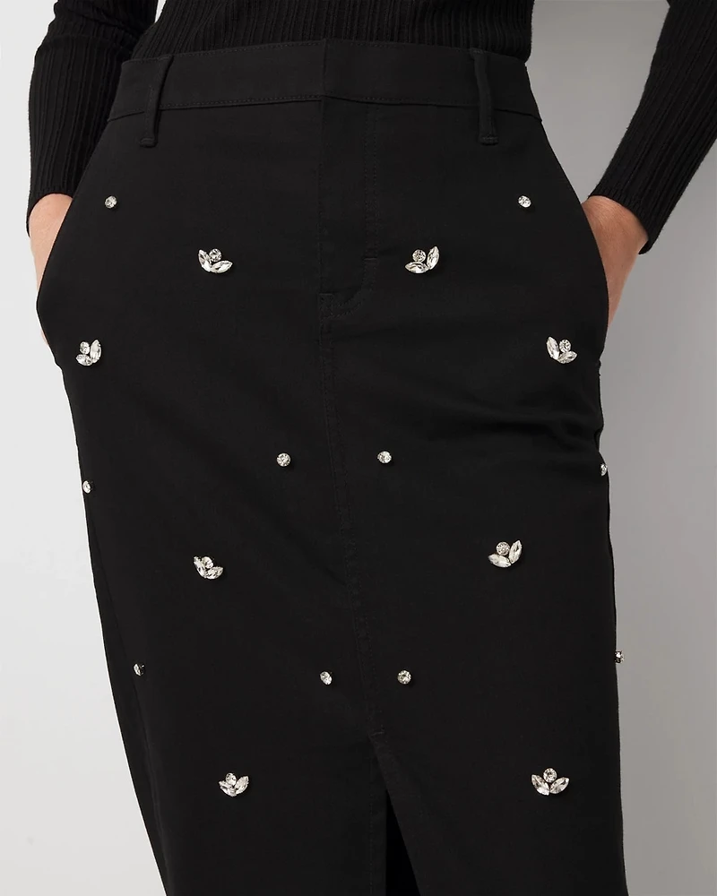 Embellished Denim Maxi Skirt