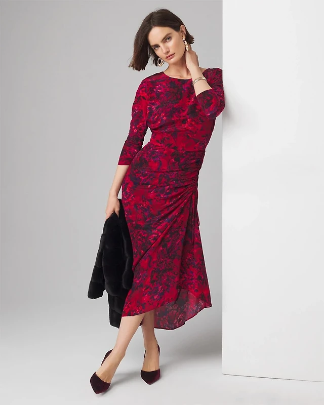 Michael Kors Snake Print Stretch Matte Jersey Ruched Midi Dress | Arden Fair