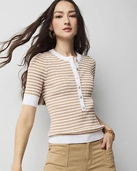 Elbow-Sleeve Henley Sweater