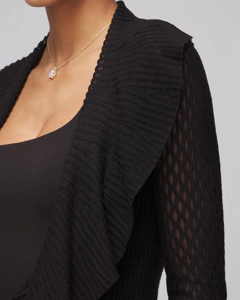 Petite Long Sleeve Pointelle Peplum Cardigan