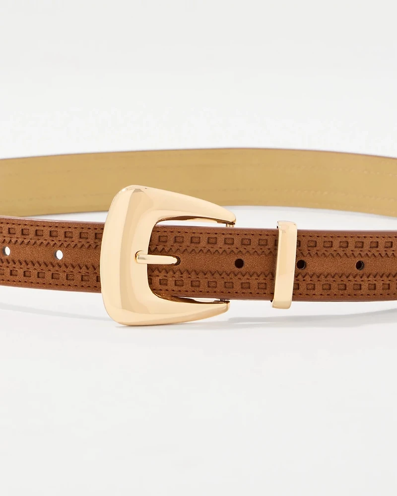 Brogue Detail Faux Suede Denim Belt