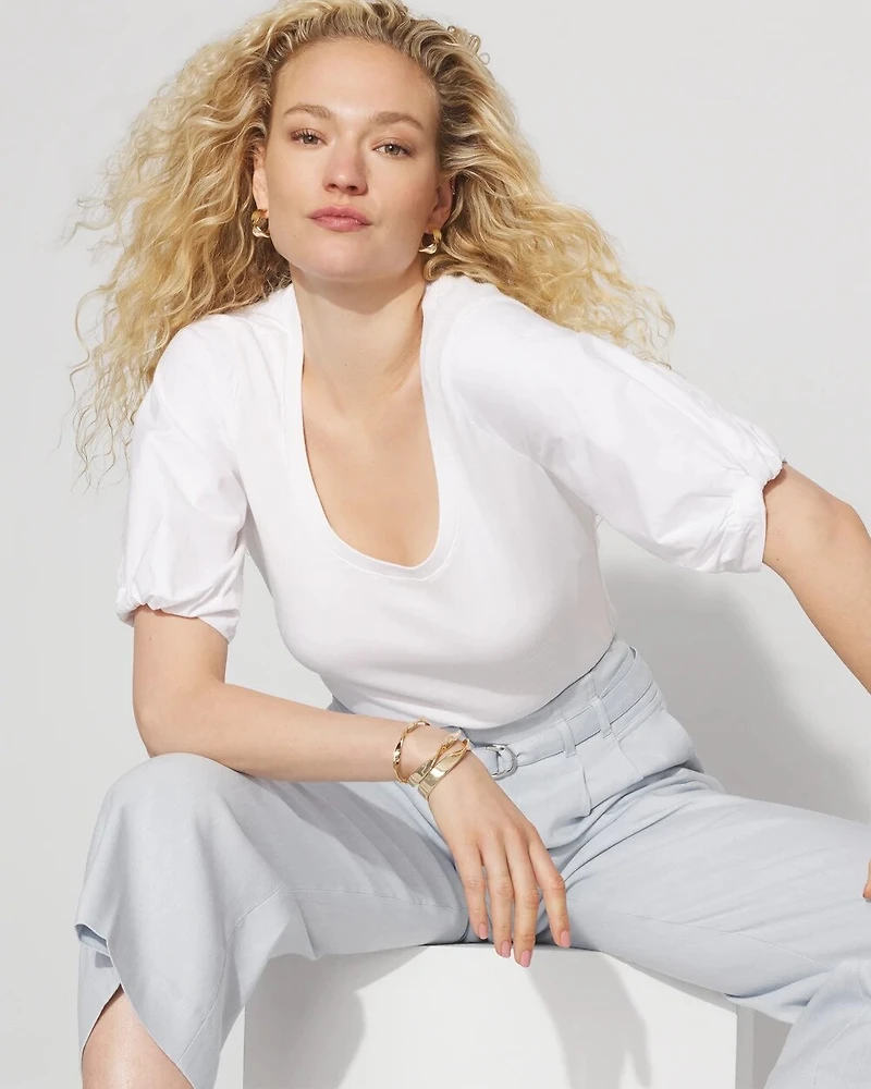 Ribbed Poplin Twist Sleeve Tee