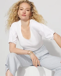 Ribbed Poplin Twist Sleeve Tee