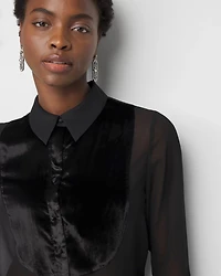 Petite Velvet & Chiffon Tuxedo Shirt