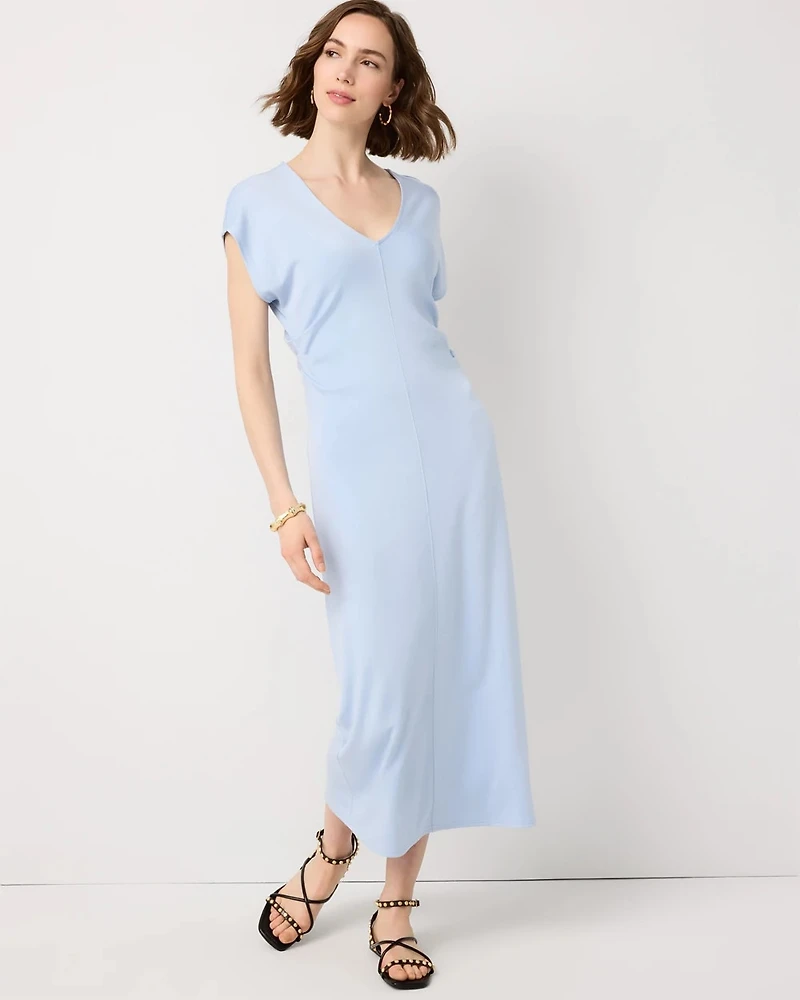 Gathered Waist Short Sleeve Midi Dress