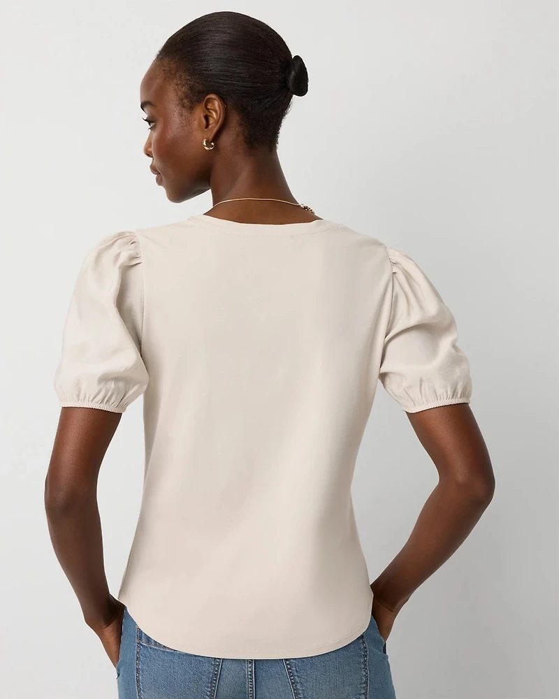 Satin Sleeve Knit Tee