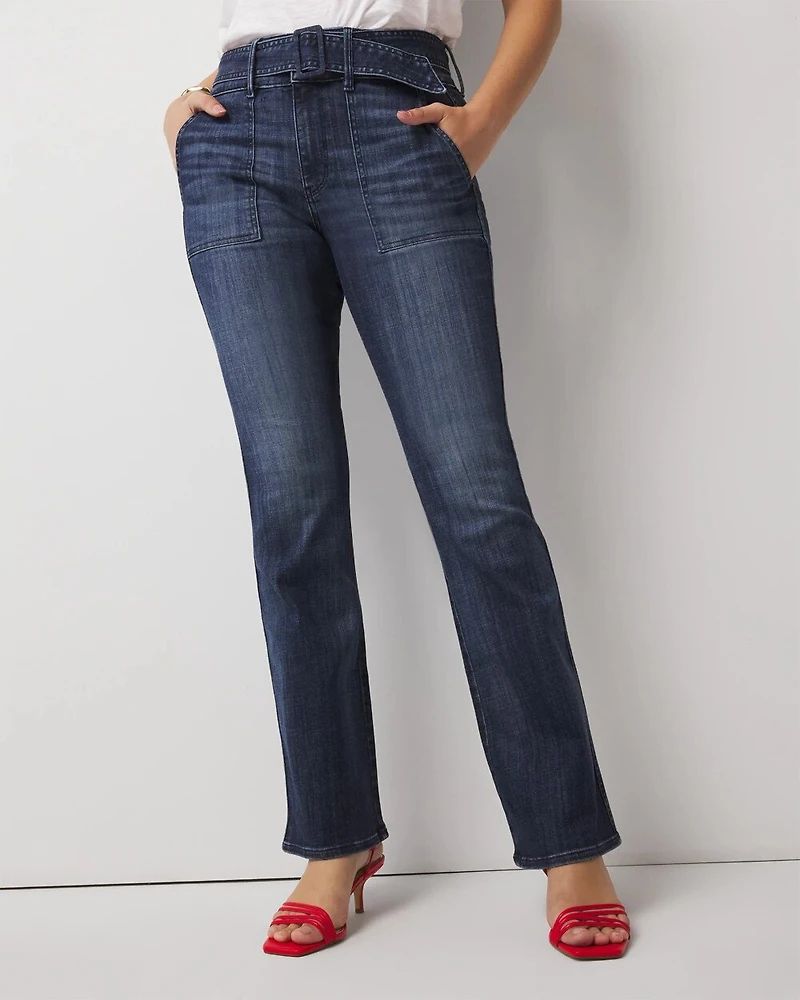 High-Rise Belted Skinny Flare Jeans