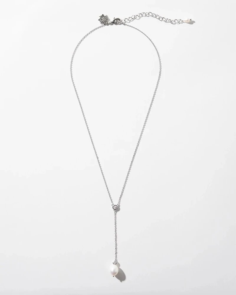 Silver Fresh Water Pearl Drop Necklace