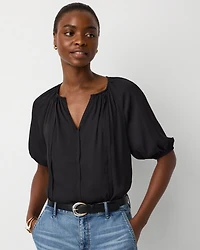 Elbow Sleeve V-neck Blouse