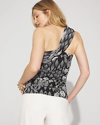 Mesh Ruched One-Shoulder Top