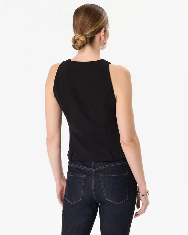 Faux Leather Trim Crepe Vest