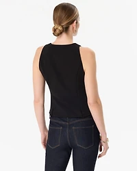 Faux Leather Trim Crepe Vest