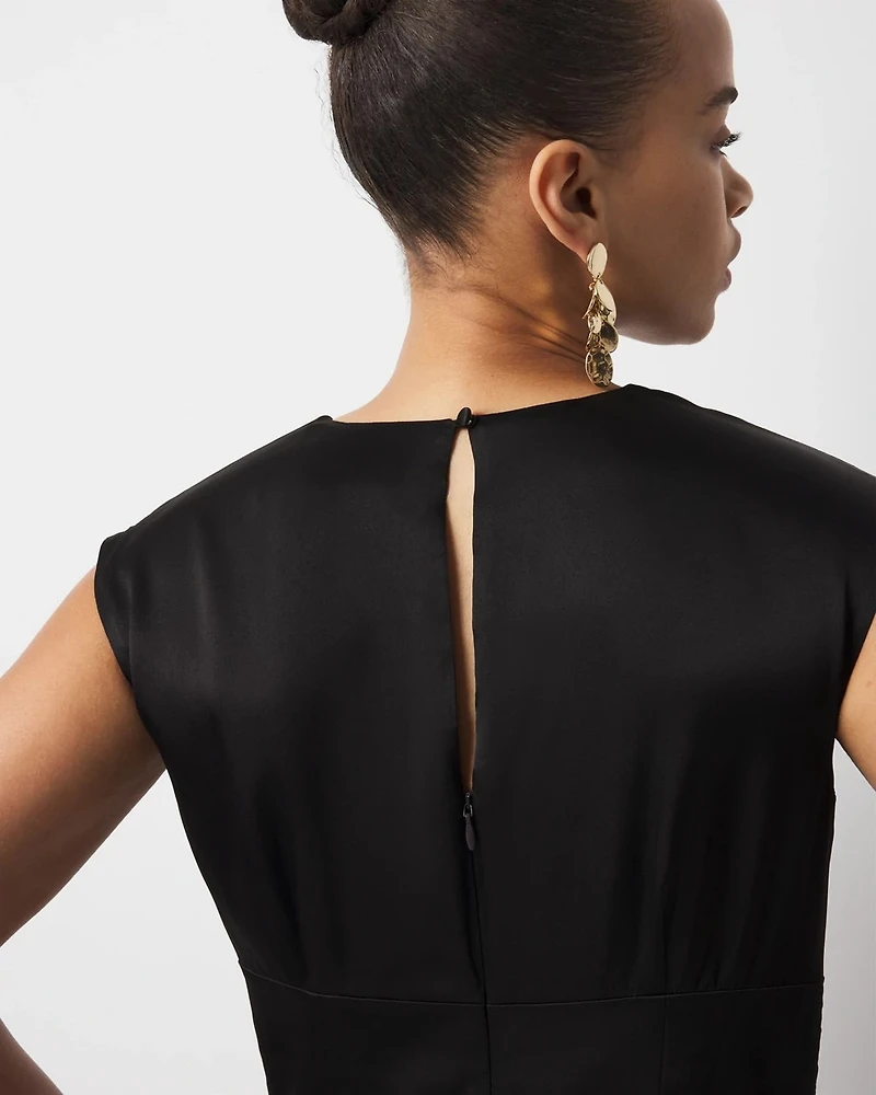 Cap-Sleeve Satin Midi Dress