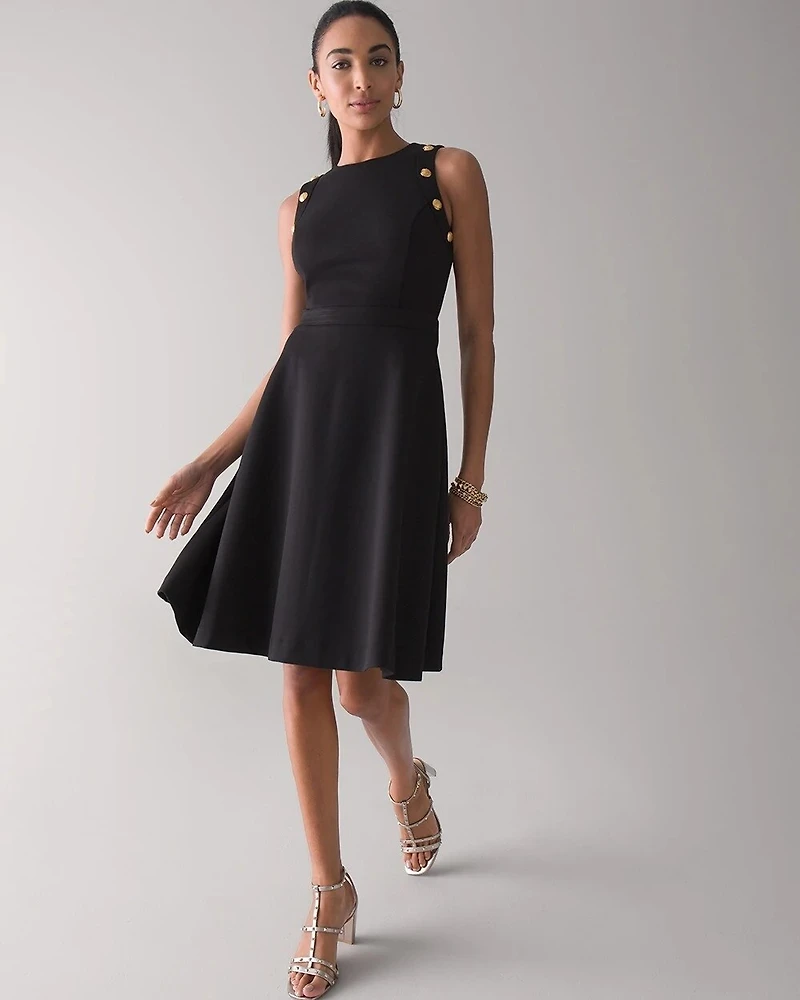 Luxe Stretch Button Detail Fit & Flare Dress
