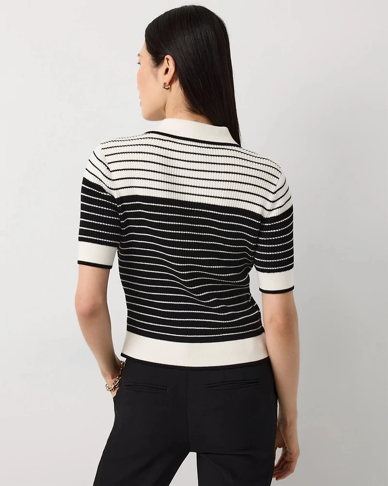 Collared Striped Cotton Cardigan