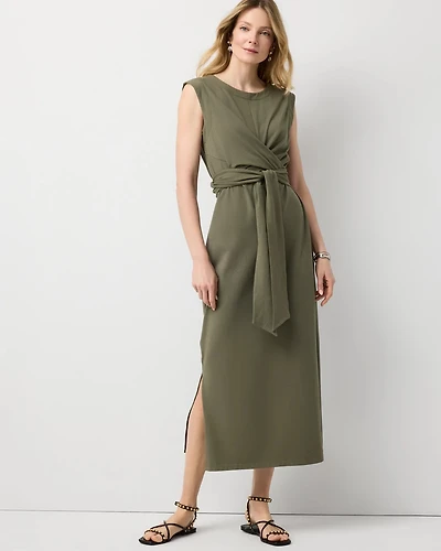 Ponte Tie-Waist Midi Dress