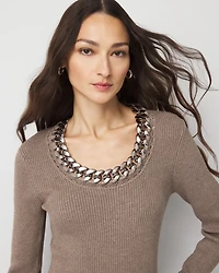 Chain-Trim Pullover Sweater
