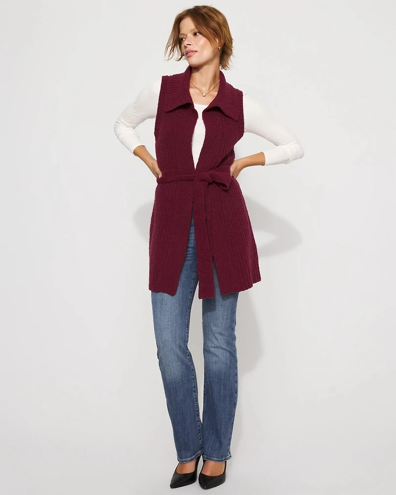 Bouclé Sleeveless Tie-Waist Sweater Vest