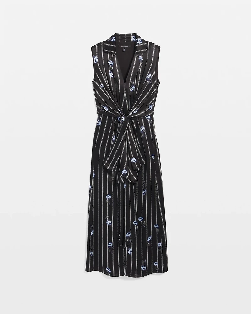 Drape Front Satin Midi Dress