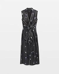 Drape Front Satin Midi Dress