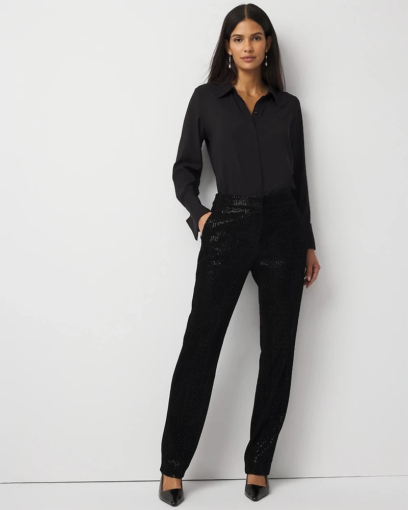 Zoey Sequin Velvet Straight Pant