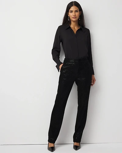 Zoey Sequin Velvet Straight Pant