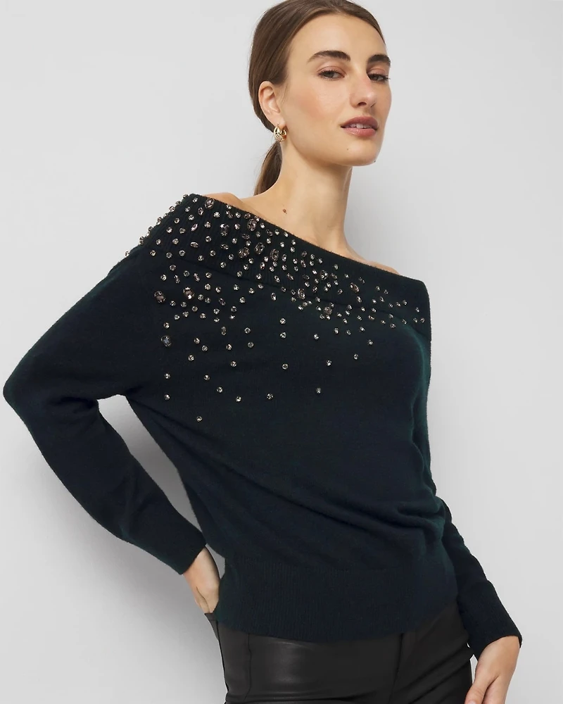 Petite Embellished Off-The-Shoulder Sweater