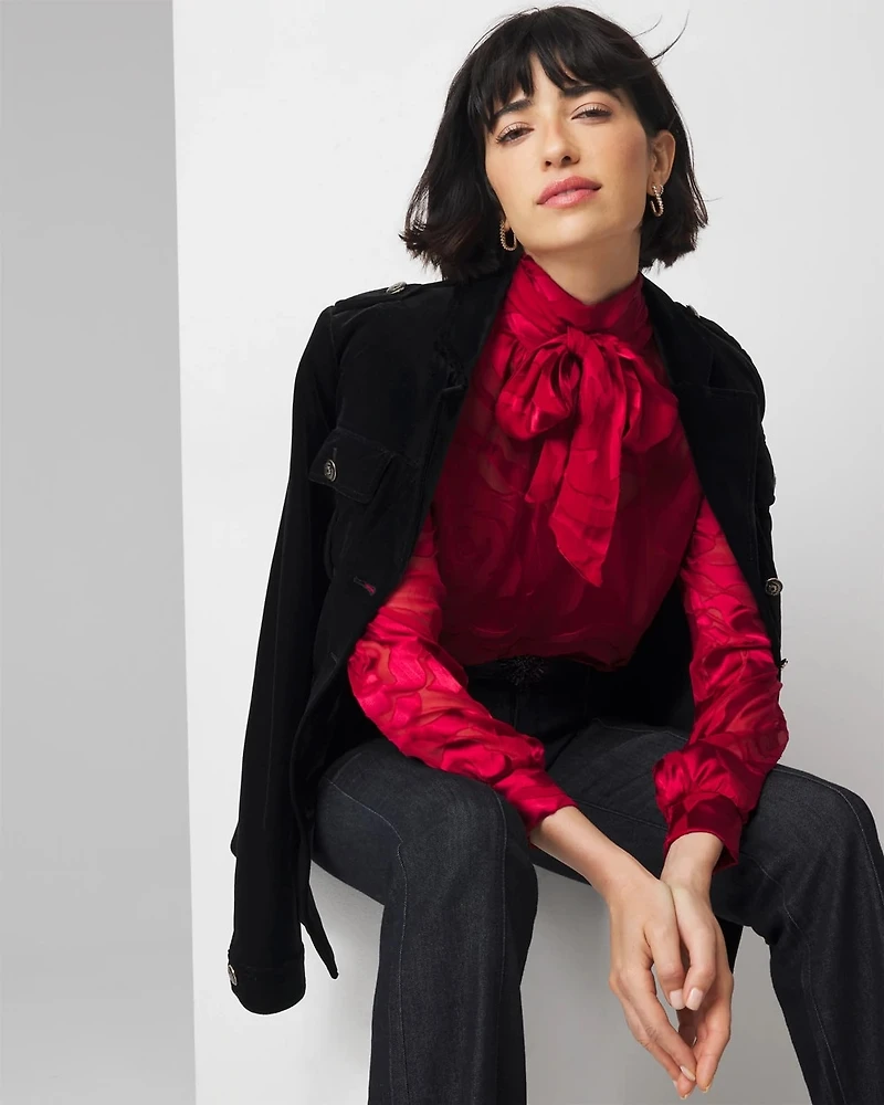 Rose Print Burnout Blouse