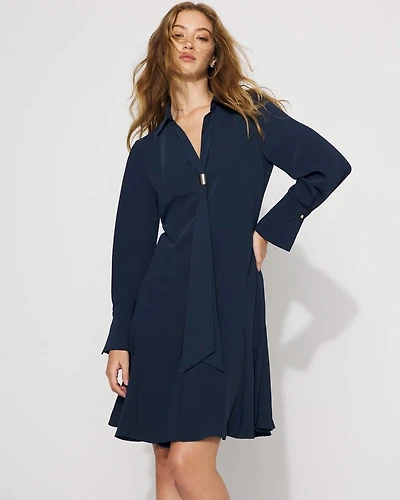 Tie-Neck Twill Shirt Dress