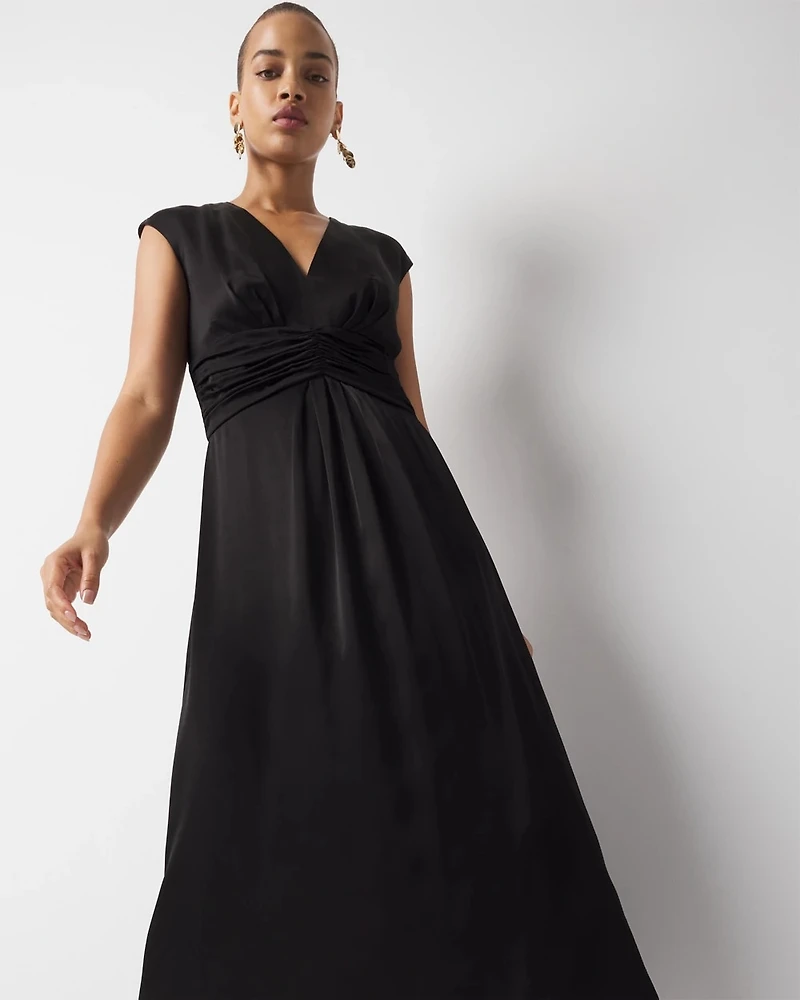 Cap-Sleeve Satin Midi Dress