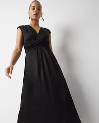 Cap-Sleeve Satin Midi Dress