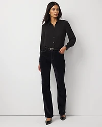 Petite Flocked Denim Mid Rise Bootcut Jean