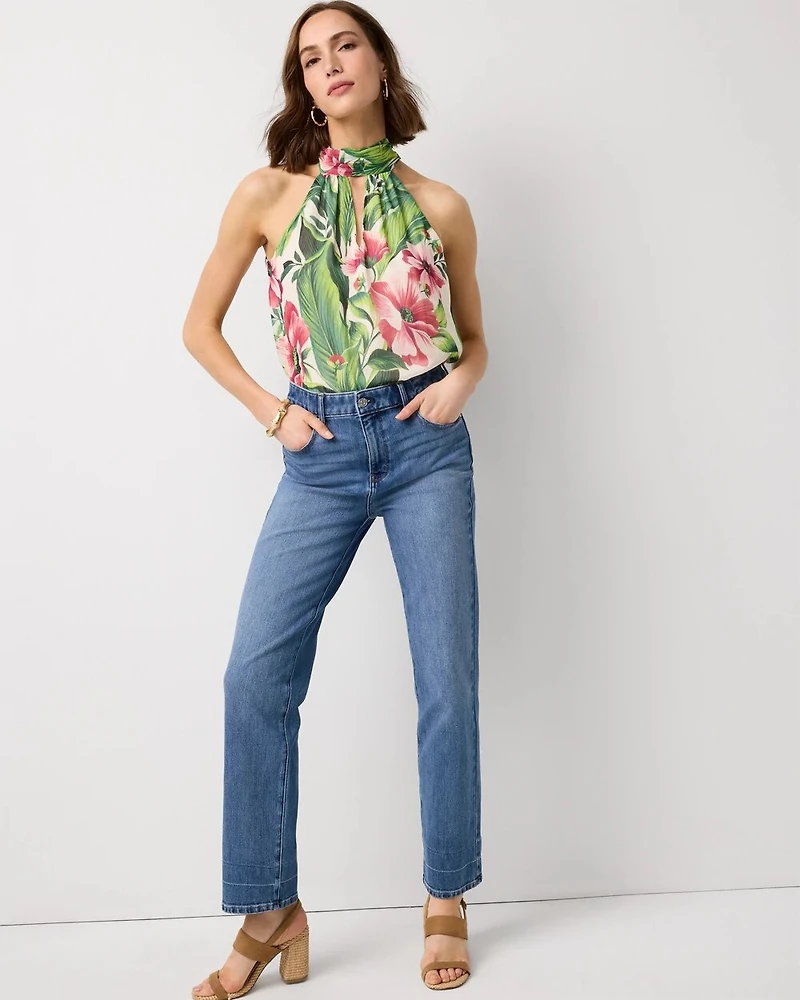 Chiffon Tie-Neck Keyhole Halter Top